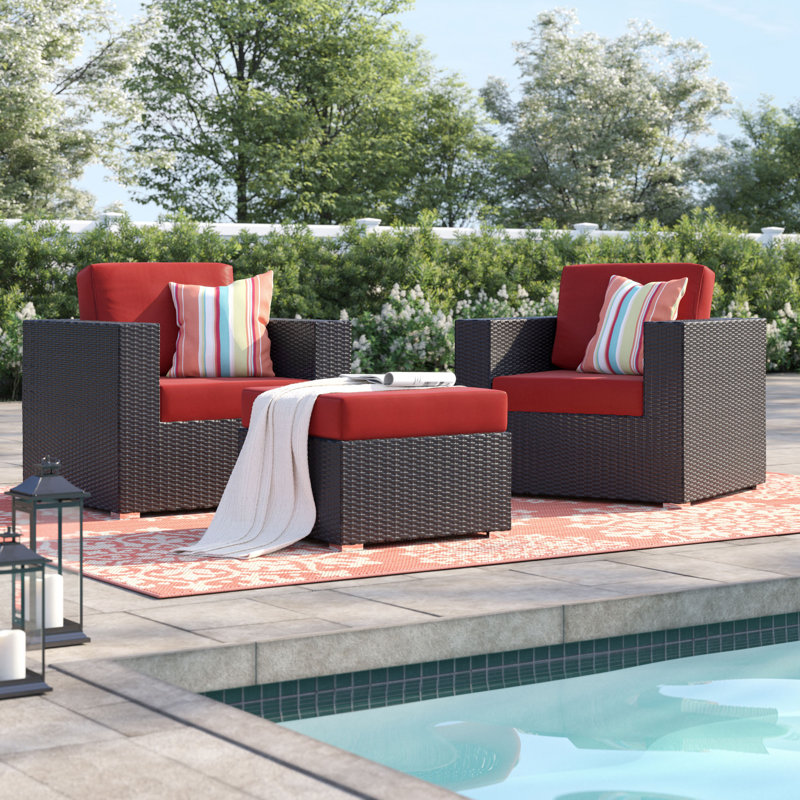 Ensemble de conversation en rotin de 3 pièces avec coussins Sunbrella Brentwood, Rouge