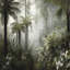 Murale forêt de fougères tropicales brumeuses-123035099