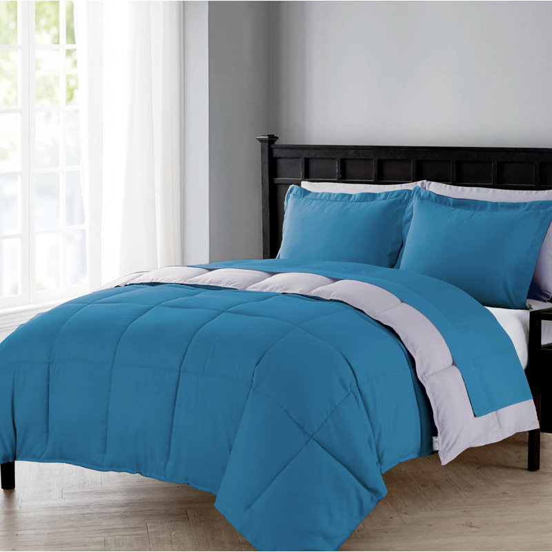 Lincoln Polyester Comforter, Light Blue/White, King Comforter + 6 Additional Pieces