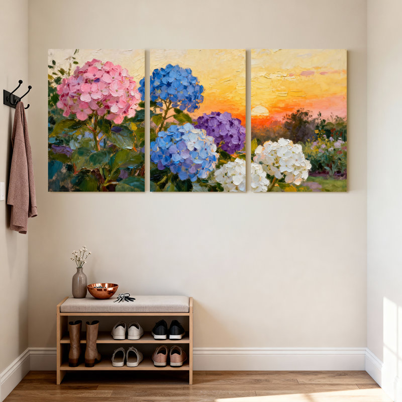 Ensemble de 3 tableaux muraux sur toile à motifs floraux d'hortensias, pour salon, chambre à coucher et décoration intérieure.