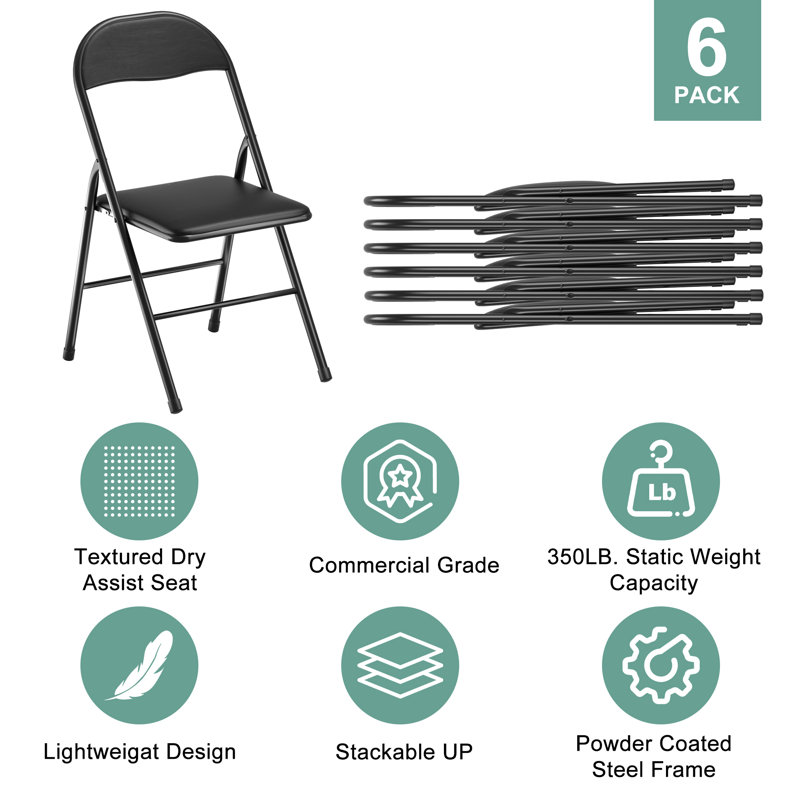 Ensemble de 6 chaises pliantes empilables Morentz, ensemble de 6 chaises de salle à manger portatives commerciales en métal robuste