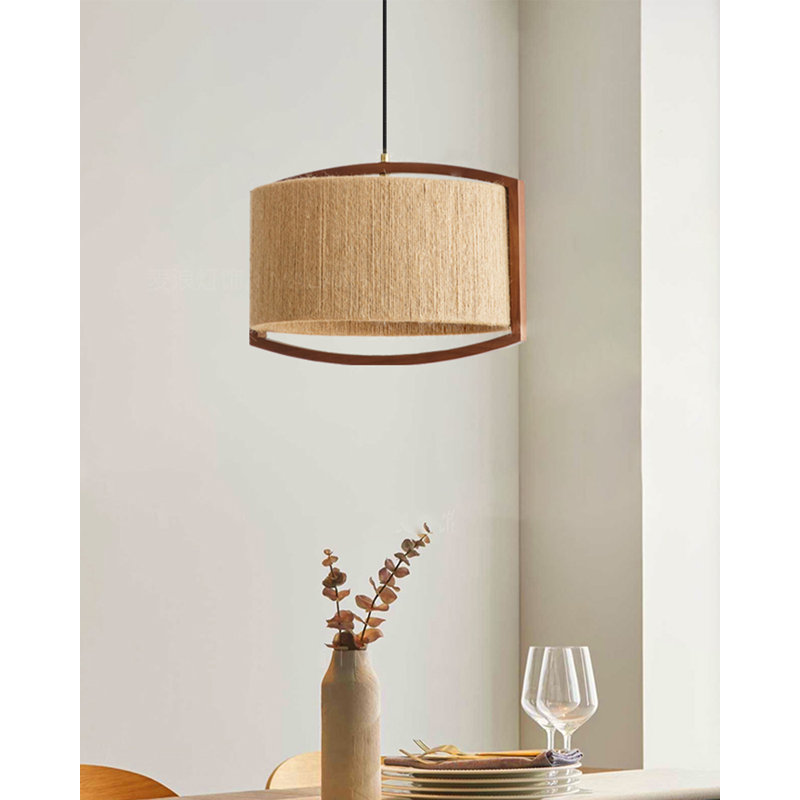 Lustre rétro en bois massif de corde de chanvre américain