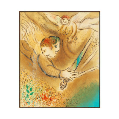 Reproduction giclée sur toile encadrée « Ange » de Marc Chagall, décoration murale pour salon, maison ou bureau (cadre fin couleur bois, 30,5 x 38 cm)