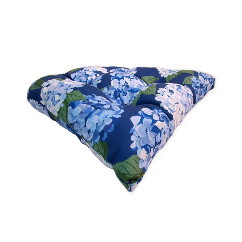 Outdoor Dining Chair Seat Cushion, 3", Green Envy Hydrangea