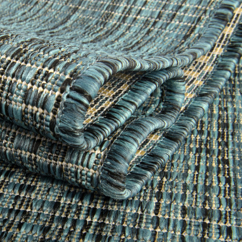 Tapis bleu sarcelle intérieur / extérieur Sevim, Rectangle 7 pi 10 po x 10 pi