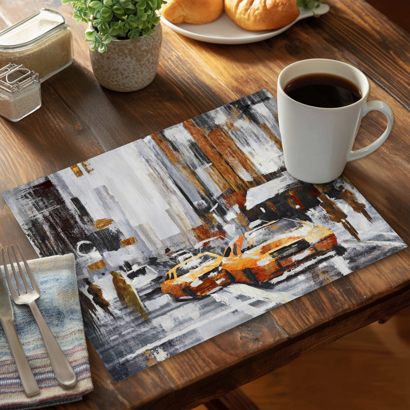 Contemporary Brown Polyester Placemat - Abstract Citystreet Decor