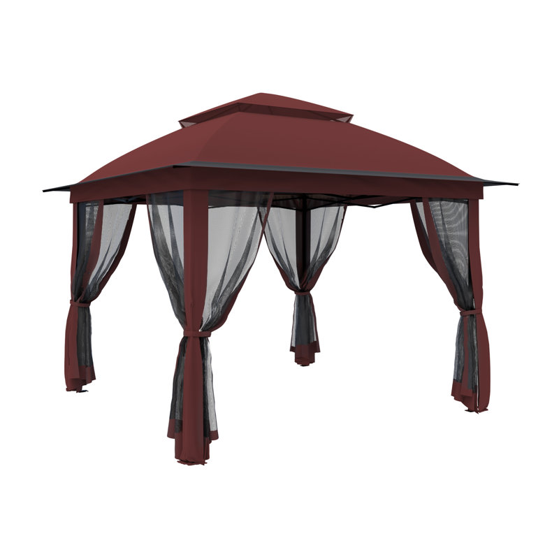 11 Ft. X 11 Ft. Pop Up Portable Gazebo with Mosquito Netting, Red