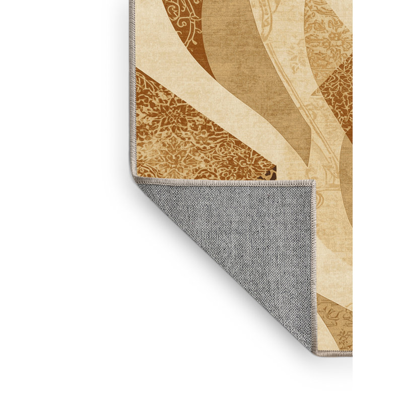 Machine Washable Orsolya Cairo Pyramids Giza Classic Oriental Rug in Beige – Beige Binding, 5x8