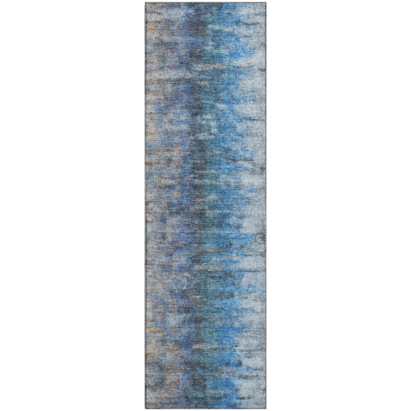 Premium Machine Washable Mayfield AMF2319 Casual Rug, Blue, 2'3" x 7'6" Runner