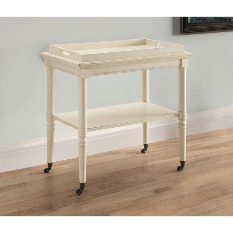 Dallin 30" Wood Rolling Bar Cart, Antique White