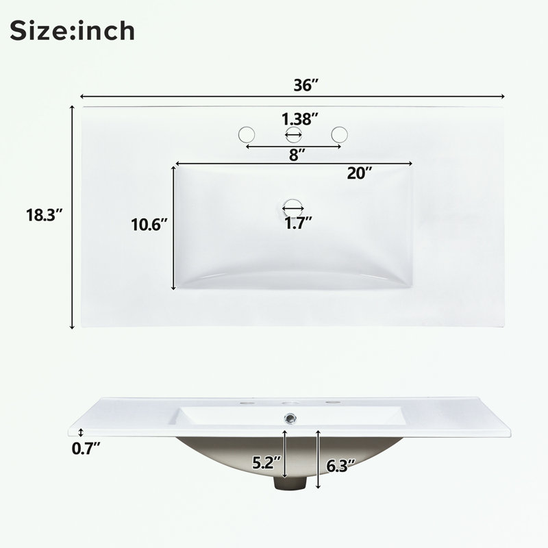 Bathroom Vanity with Ceramic Sink, 4 Drawers and Adjustable Shelf