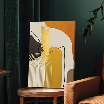 1 pièce d'art mural encadré, art mural moderne abstrait sur toile avec des formes géométriques et des coups de pinceau dorés, peinture abstraite contemporaine pour le salon, la chambre, le bureau, la décoration intérieure, reproduction d'art unique sur toile tendue
