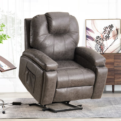 36.2"W Massage Lift Chair Faux Leather Power Recliner, Concealed Cup Holders
