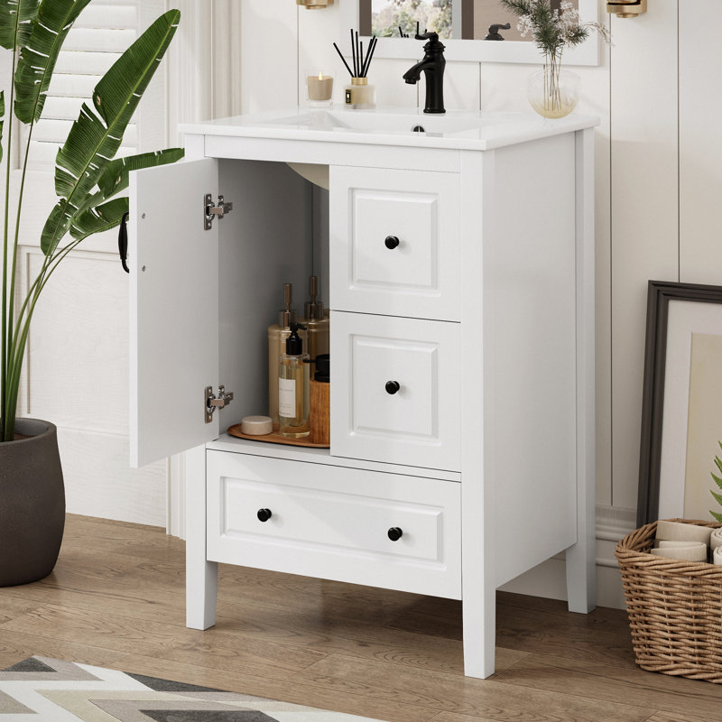 Joule 24'' Single Bathroom Vanity With Ceramic Top, Blanc