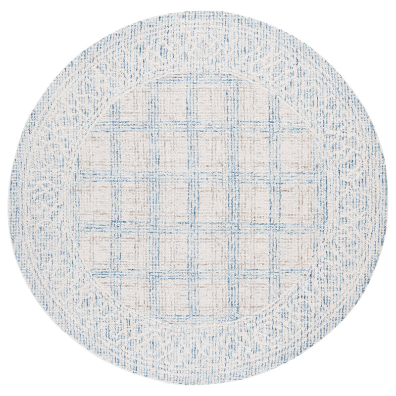 Geometric Hand-Tufted Wool Area Rug, Round 6'
