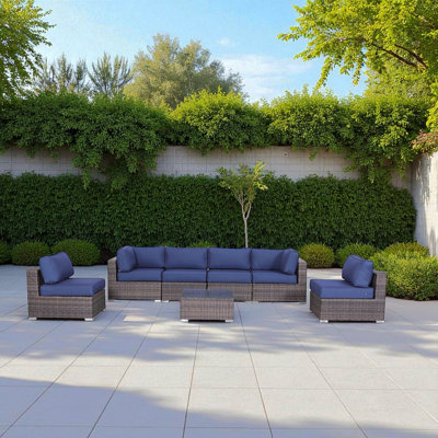 Ensemble modulaire en rotin 7 pièces avec coussins entièrement assemblé