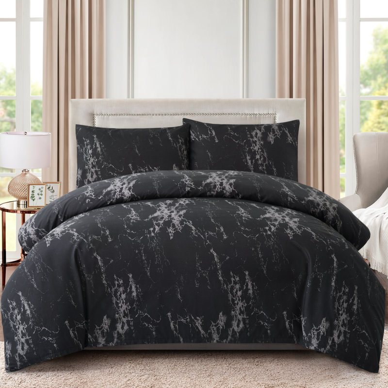 Ensemble de housse de couette noir Bamboo Living, Housse de couette double et 2 taies décoratives s