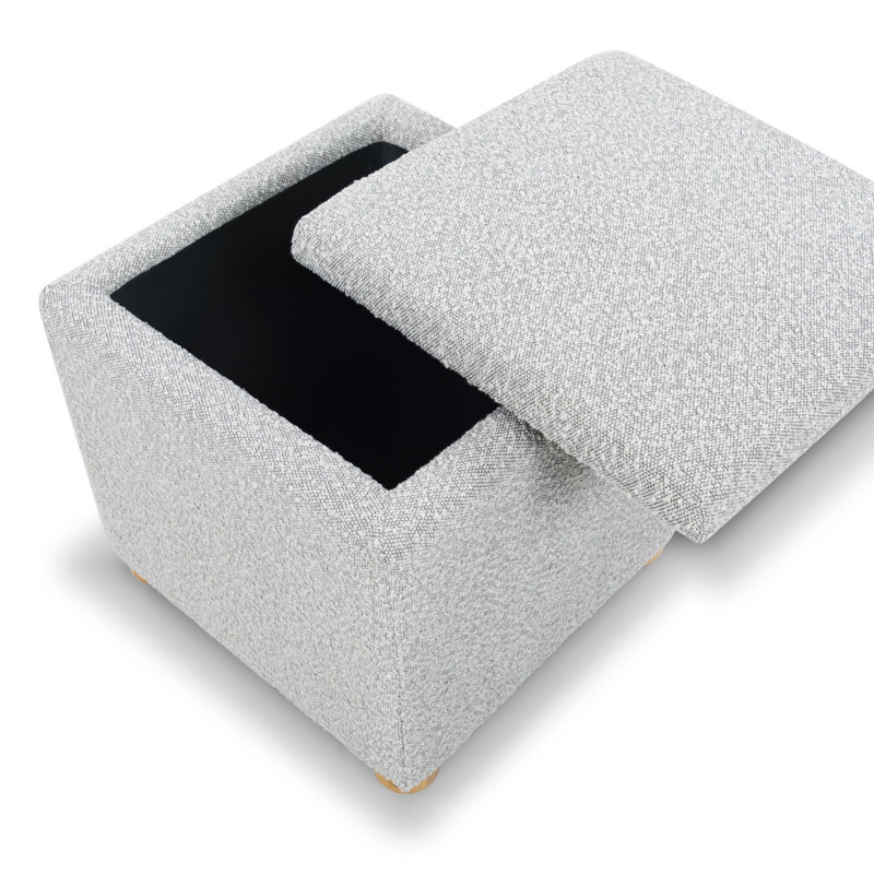 Becka Square Boucle Storage Ottoman, Gray Boucle