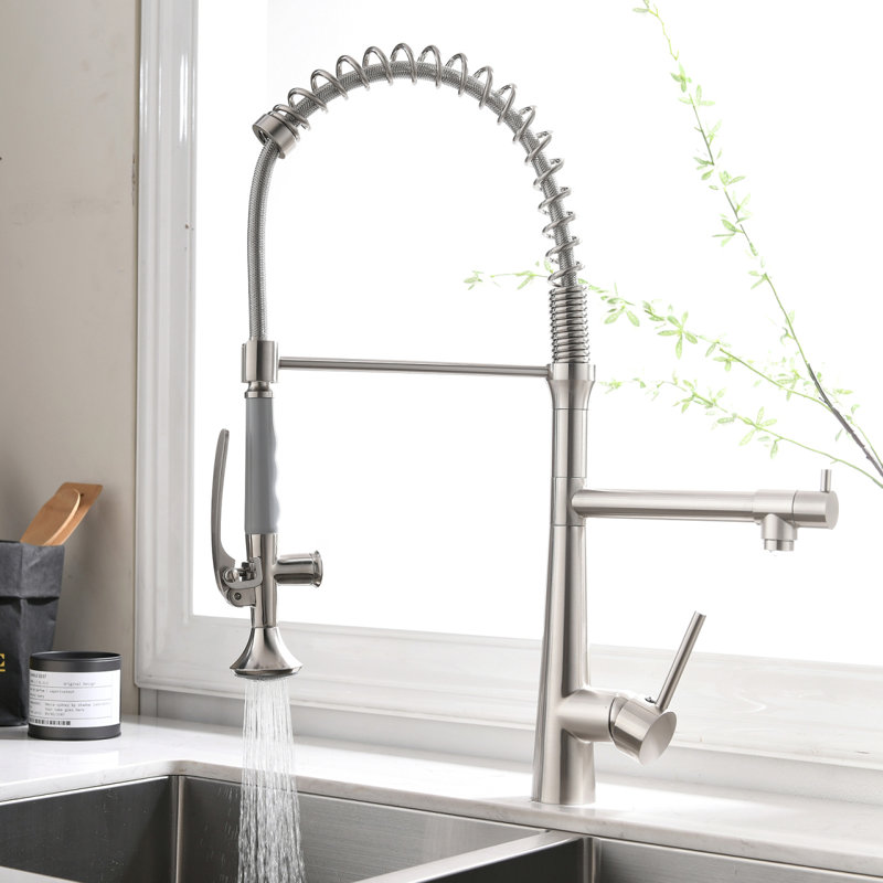 Robinet de cuisine commercial avec pulvérisateur rétractable, robinet à poignée simple, Nickel brossé