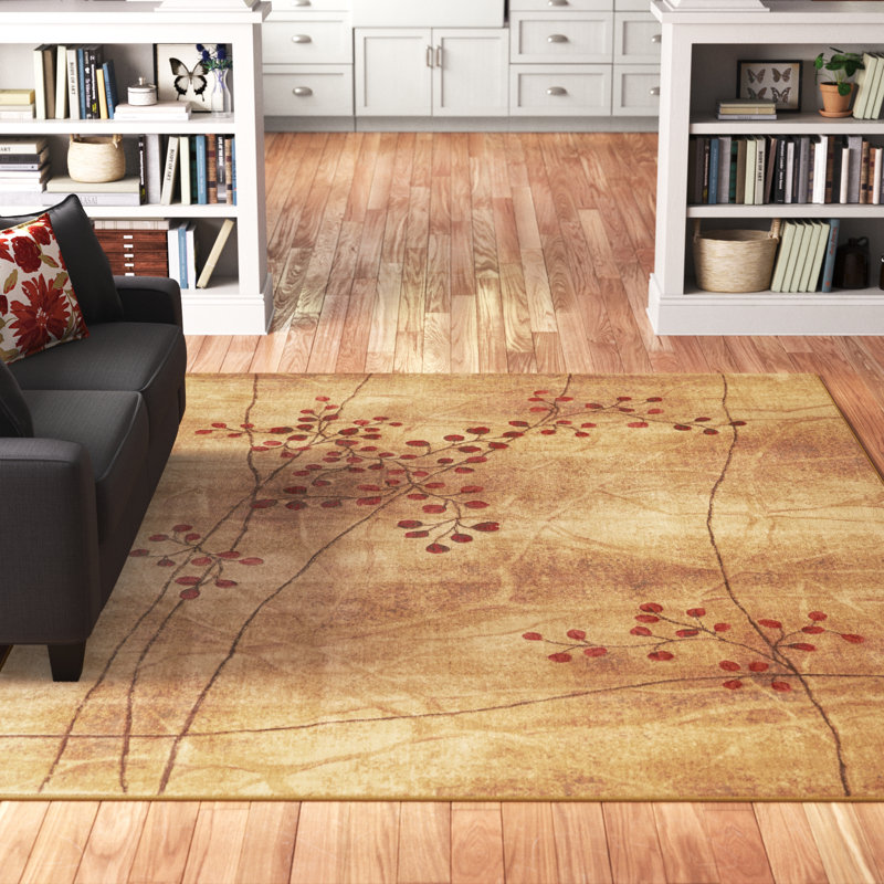 Tapis taupe, beige et rouge à motif floral Arnim, Rectangle 7 pi 9 po x 10 pi 10 po