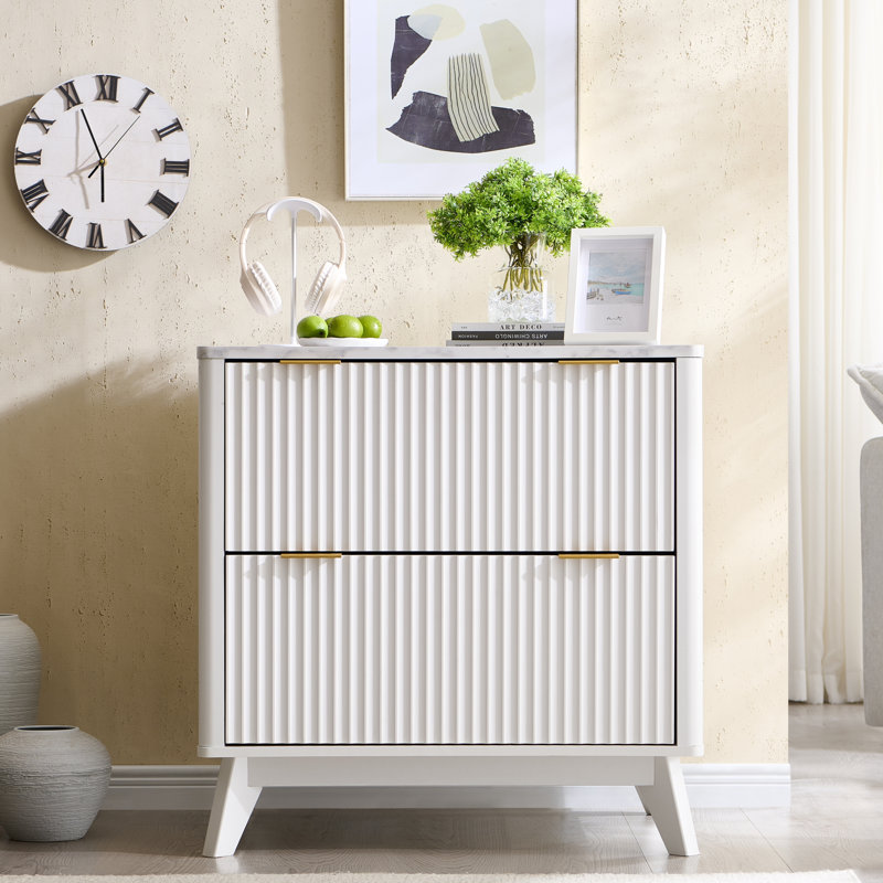 Fluted 2-Drawer Lateral File Cabinet With Hanging Storage, White