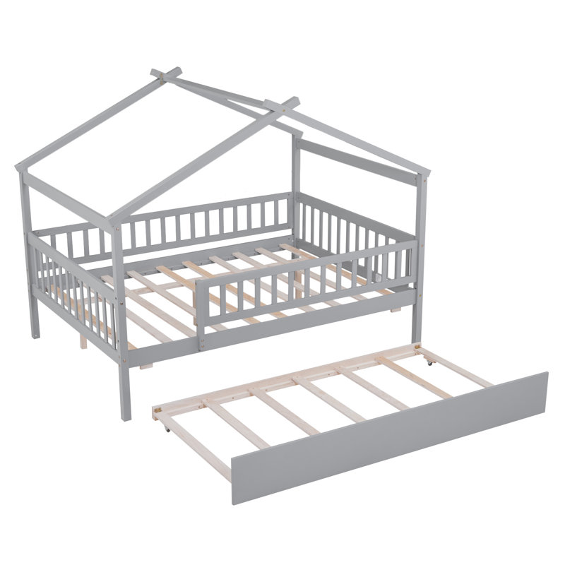 Lit en bois avec lit gigogne simple, Gris, Full