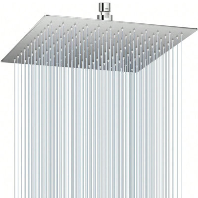 12-Inch Square Rain Shower Head, High Pressure Stainless Steel Rainfall Shower Head, Ultra-Thin Waterfall Design, Full Body Coverage with Silicone Nozzles, Fingerprint-Resistant Chrome Finish