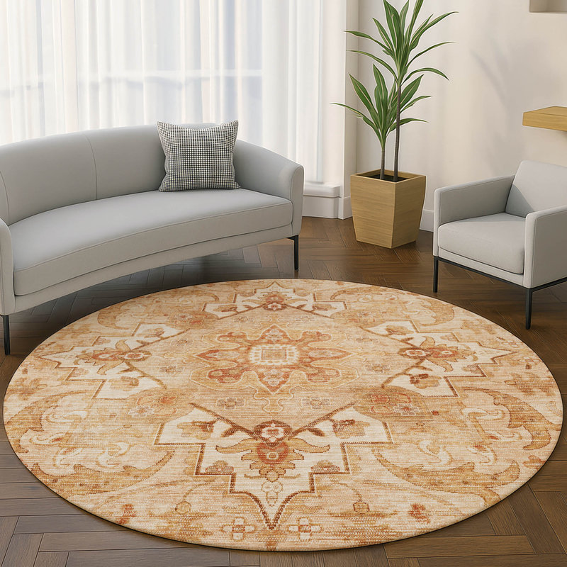 Premium Machine Washable Mayfield AMF2164 global Rug, Round 8' , Copper