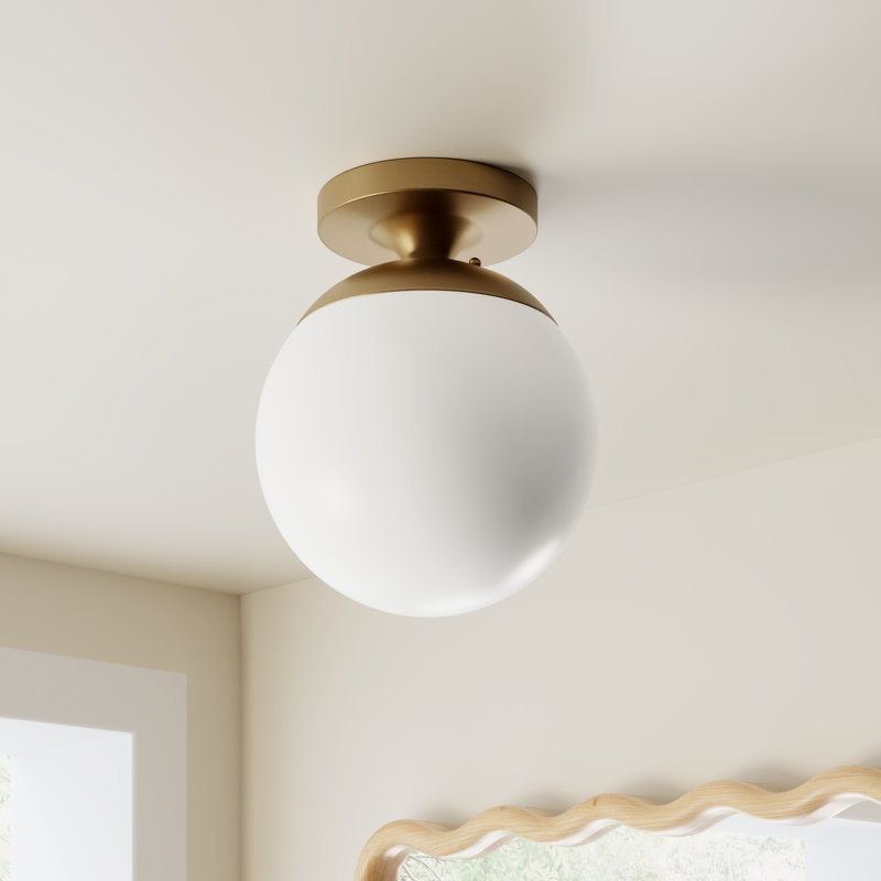 Meri Glass Semi Flush Mount, No, Satin Brass, White