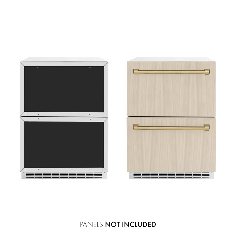 ZLINE Autograph Edition 24 In. Touchstone Refrigerator Drawer in Black Matte and Gold, Panel Ready/Champagne Bronze