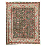 Hand Knotted Wool Area Rug in Green And Ivory