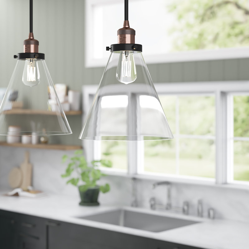Luminaire suspendu conique à 1 lumière Moser, Blanc mat, Cuivre antique et décorations noir mat