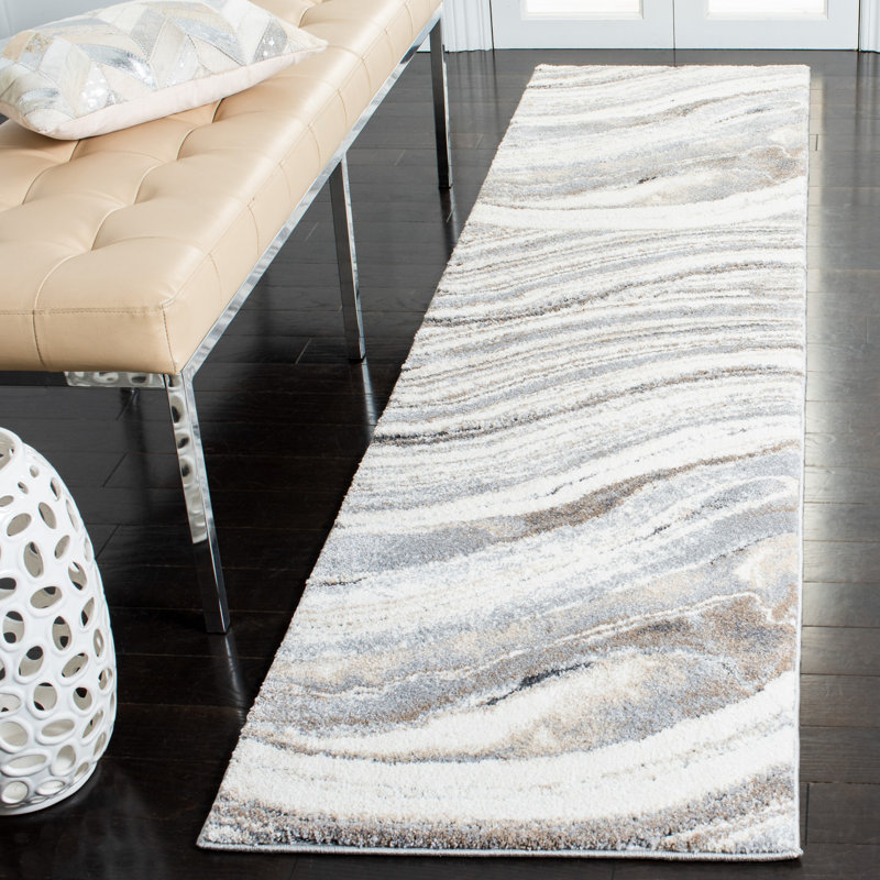 Tapis ivoire / gris Makenna, Tapis de couloir 2 pi 2 po x 9 pi