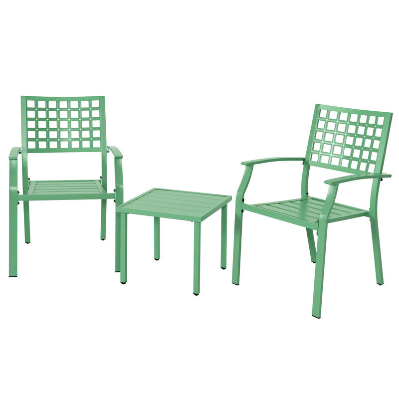 3-Piece Metal Patio Bistro Set with Stackable Chairs and Square Side Table
