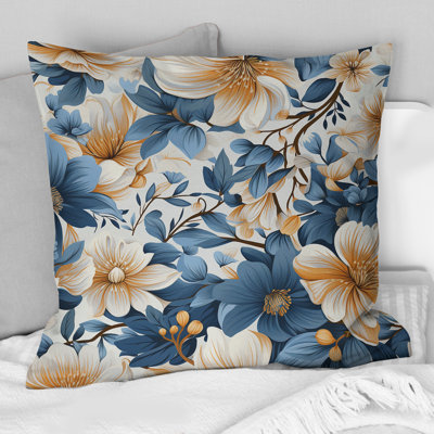 Coussin décoratif bleu à motif floral Finesse III
