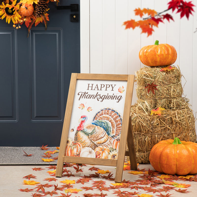 Rustic Fall Wooden Easel Porch Sign with Thanksgiving Message