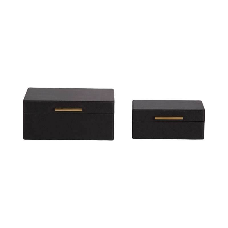 Ensemble de 2 boîtes de rangement en cuir Namina, Noir, noir, noir, noir