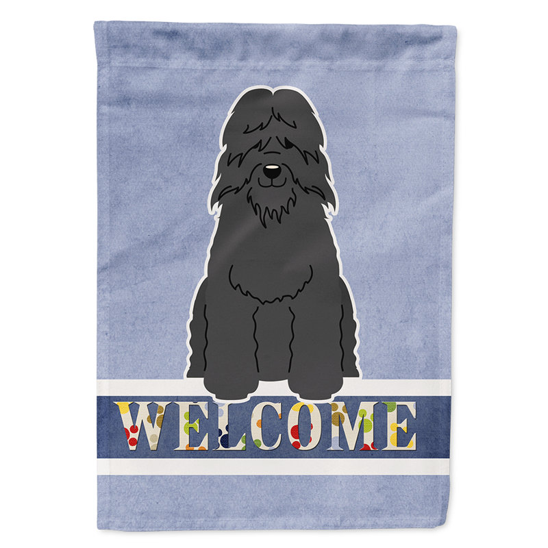 Polyester 2 côtés 40 x 28 po welcome drapeau maison, Bouvier des Flandres assis