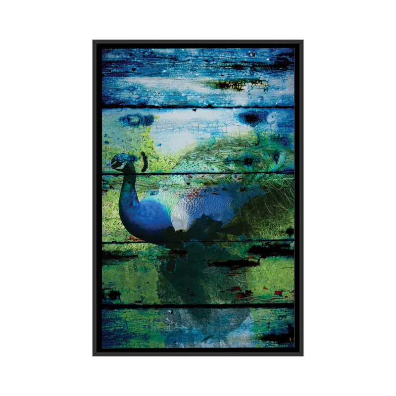 Paon I, impression sur toile tendue, H 26 po x l 18 po x P 1,5 po, Toile avec cadre noir, Pas de tapis