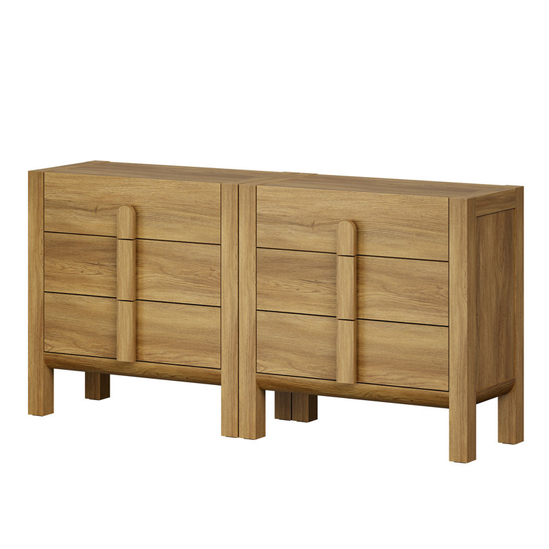 Ensemble de commode 3 tiroirs pour chambre à coucher de 2, commode de style Mid-Century moderne, rangement en bois avec 6 tiroirs pour le salon de la chambre à coucher