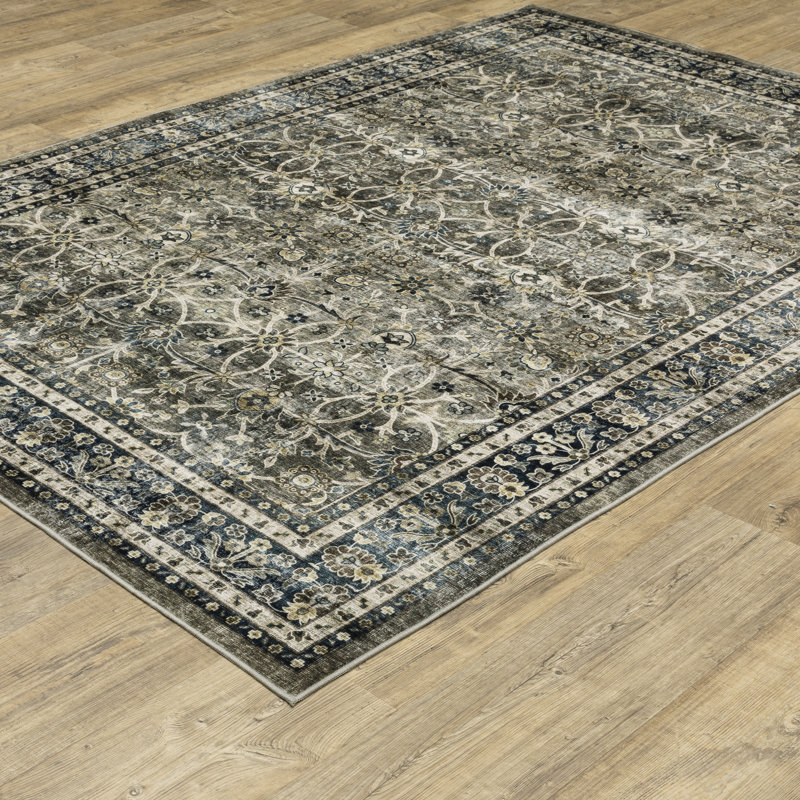 Tapis lavable gris anthracite / bleu Waxman, Rectangle 2 pi x 3 pi