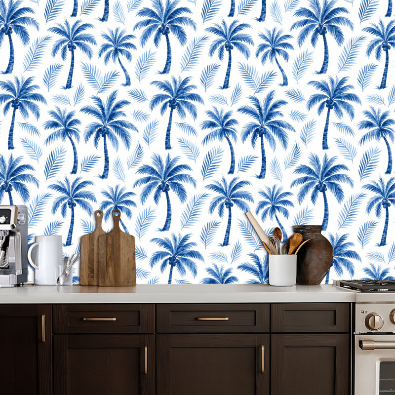 Papier peint auto-adhésif à motif d'aquarelle et de palmiers tropicaux d'été