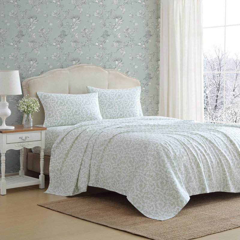 Brushed Cotton Flannel Sheet Set, Twin Sheet Set with 1 Pillowcase, Brinna Green