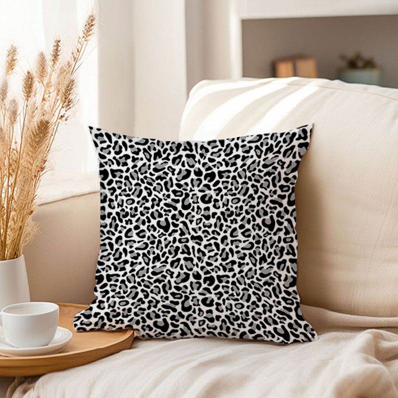 Animals Black & White Leopard Pattern II Pillow Cover, 16"H x 16"W