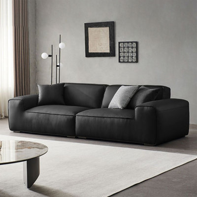 Black Genuine Leather Modular Sofa cushion Loveseat