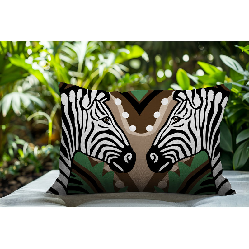 Oreiller rectangulaire réversible intérieur / extérieur Kondy Zebra, Beige, H 14 po x l 20 po