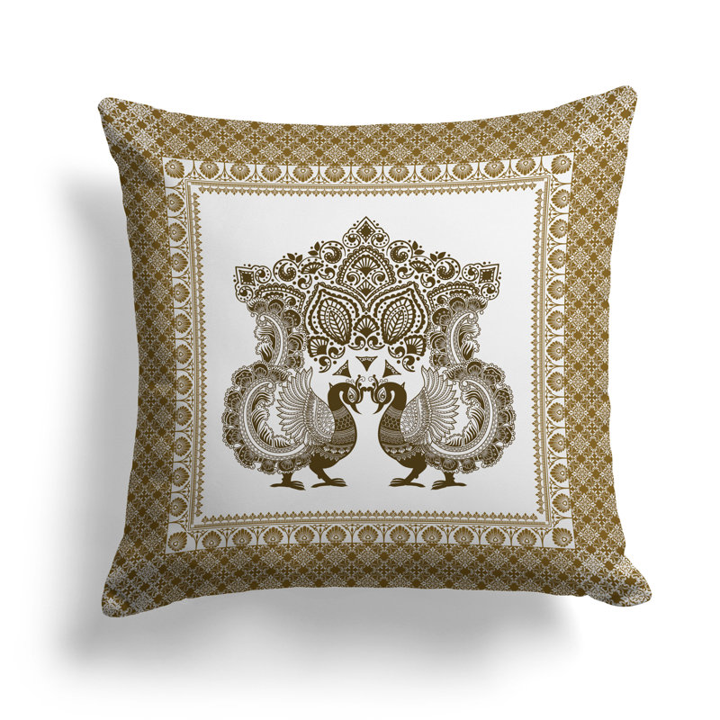 Coussin Peacock Prowess, Blanc / beige, H 16 po x l 16 po