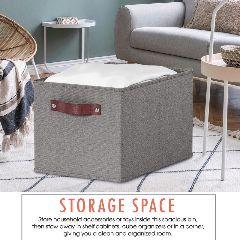 Latitude Run® Fabric and Cardboard / Paper Decorative Bin, 9" H x 10" W x 15" D, Gray