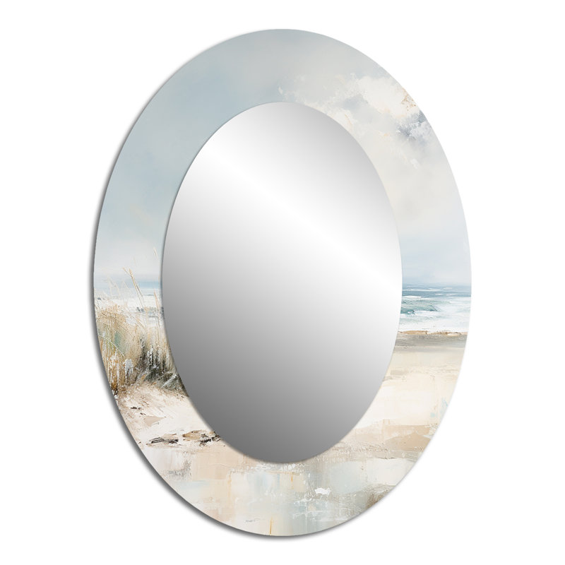 Coastal Ocean Charm In Winter II - Grand miroir mural ovale sur métal, 40 po x 30 po