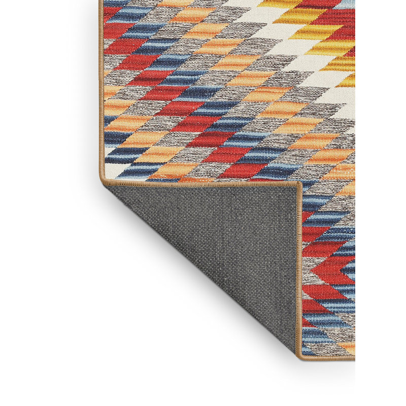 Tapis contemporain rouge / vert / bleu, Rectangle 4 pi x 6 pi